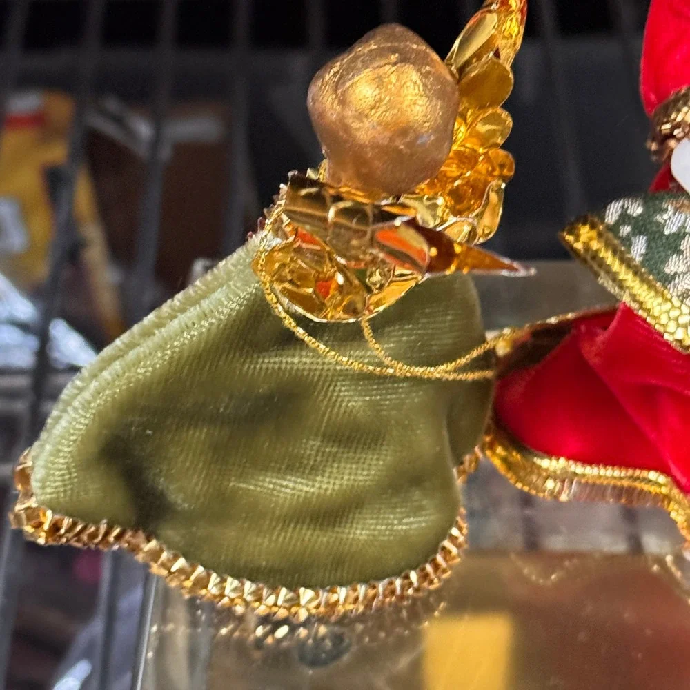 Koestel Germany Vintage Wax Face Velvet Red Green Gold Angel Madonna and Child
